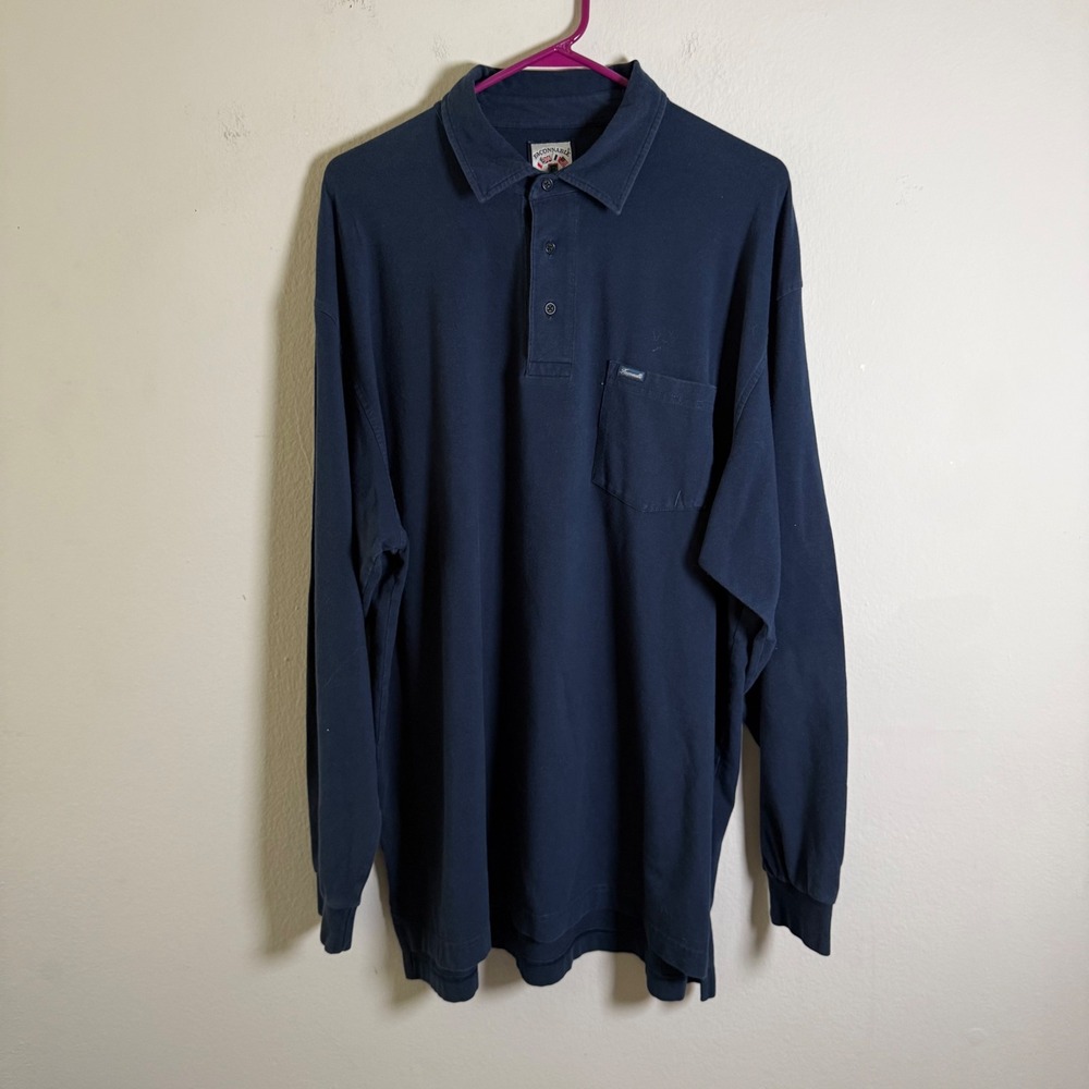 Faconnable Mens XL Navy Blue Pima Cotton Long Sleeve Pocket Polo Shirt France